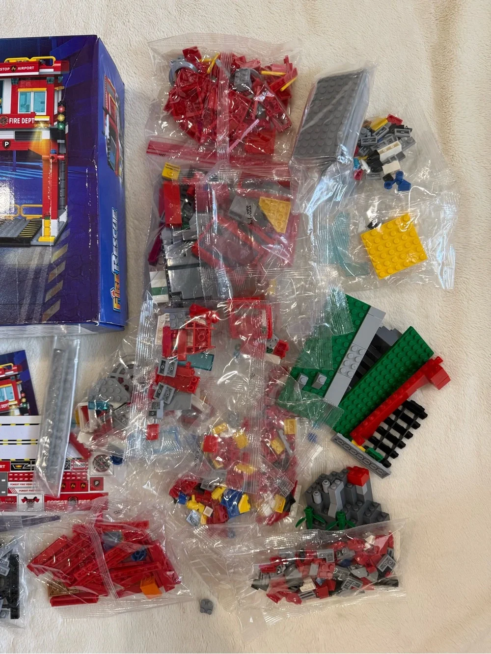 Fire Rescue Building Set with Fire Station, Truck, and Helicopter